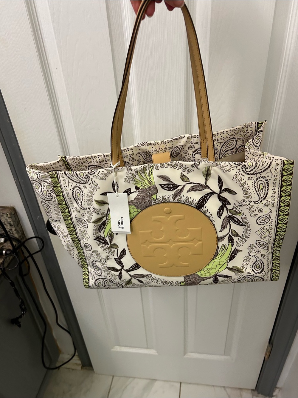 TORY BURCH large ELLA tote in mint cockatoo.